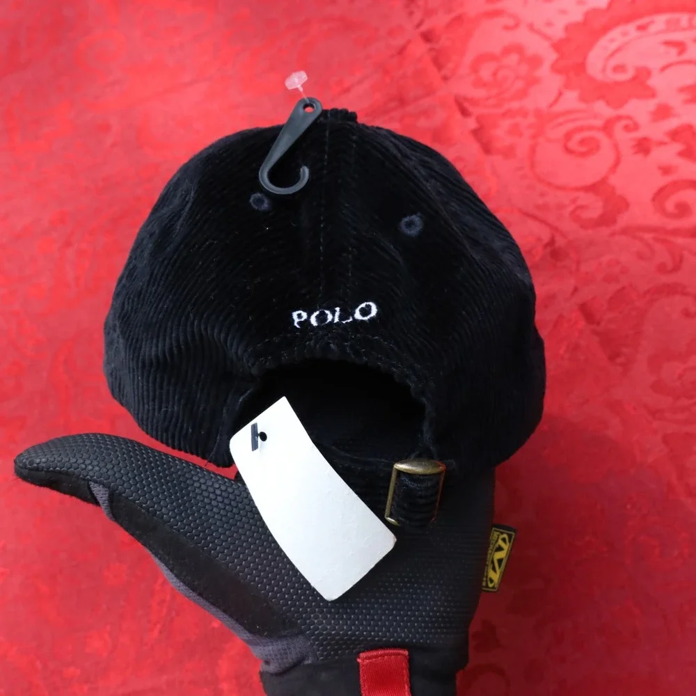 Polo Ralph Lauren Corduroy Ski Bear Hat Kids One Size Black New Embroidered Cap